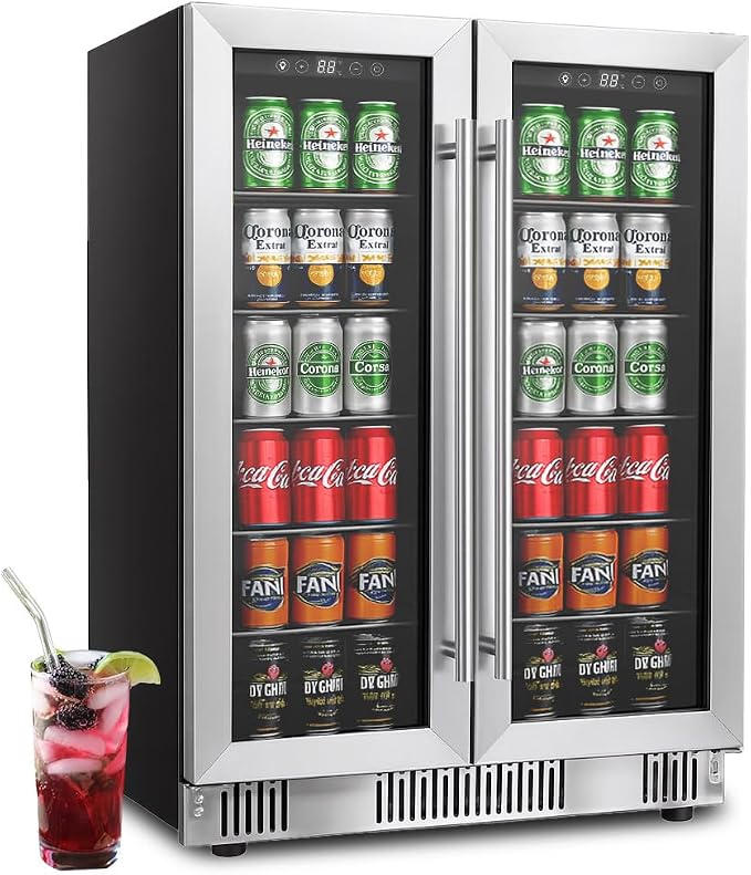 24 inch Dual Zone Wine and Beverage Refrigerator Cooler, 5.4 Cubic/176 Can Large Fridge with Glass Front Door, Beer or Wine,Small Refrigerator with Adjustable Shelves and Digital Display