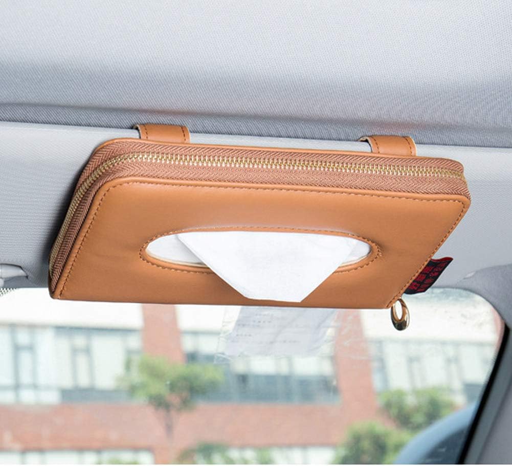 Car Tissue Holder, Sun Visor Tissue Holder, Car Visor Napkin Holder, PU Leather Backseat Tissue Case Holder for Auto Vehicle with Zipper (Grey)