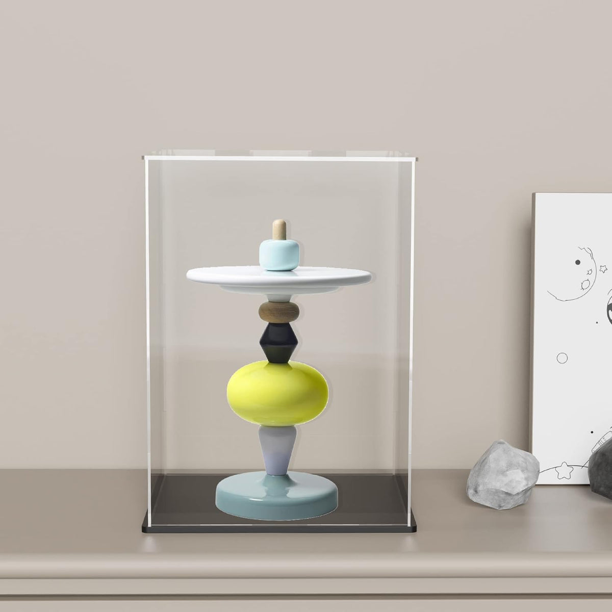 Skiennix Acrylic Display Case - Tall Dustproof Showcase with Matte Black Base | 8x8x12 Inch for Collectibles
