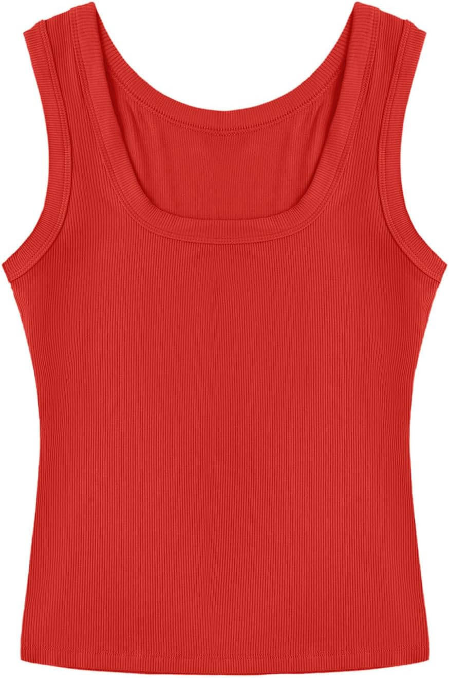 SVALIY Women's Fitted Ribbed Tank Top - Square Neck Sleeveless Shirt for Summer 2024