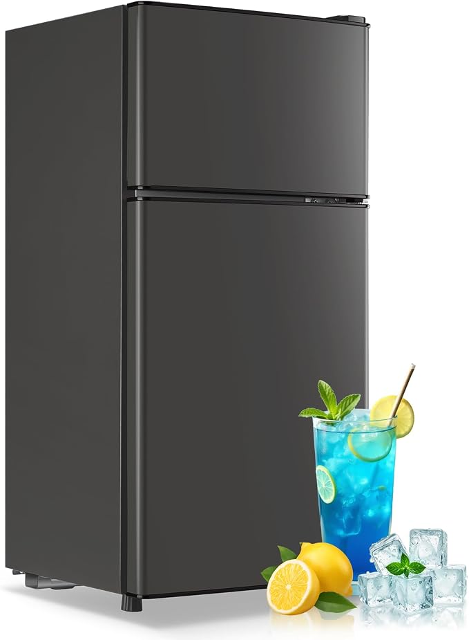 Fridge with Freezer Refrigerator Freezer Double Doors 7 Modes Temp Suit for Apartment Bedroom Office Dark Gray