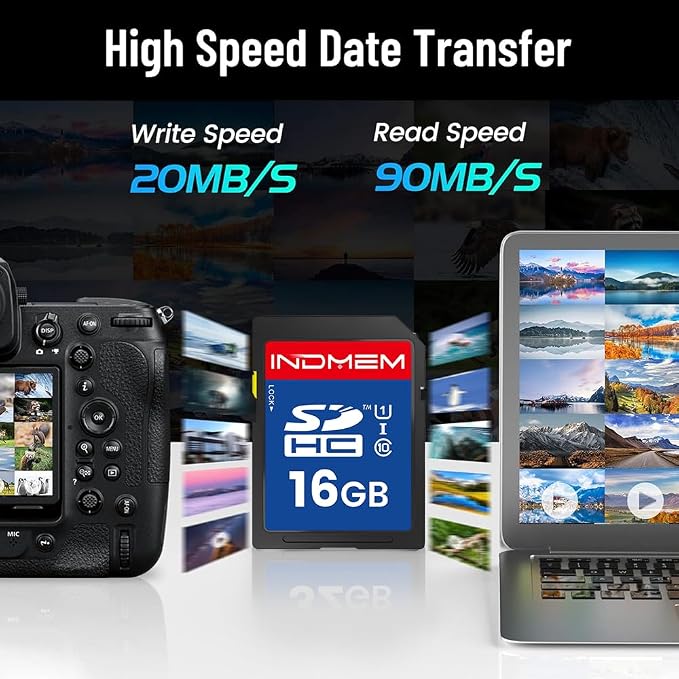 16GB SD Card, 5 Pack SDHC Memory Cards UHS-I U1 Class 10 High-Speed Full HD