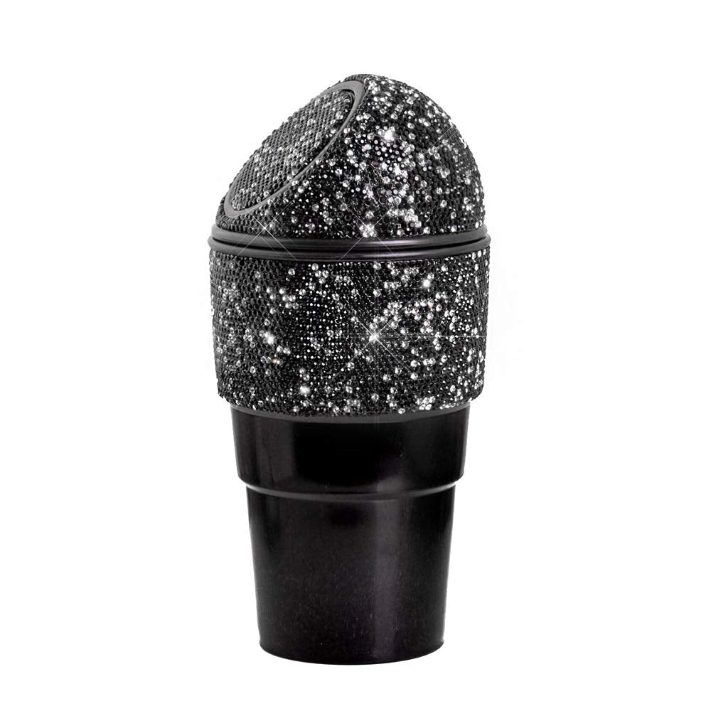 Bling Rhinestone Auto Garbage Can Car Trash Can with Lid Mini Garbage Bin for Automotive Car, Home, Office, Kitchen, Bedroom (C)