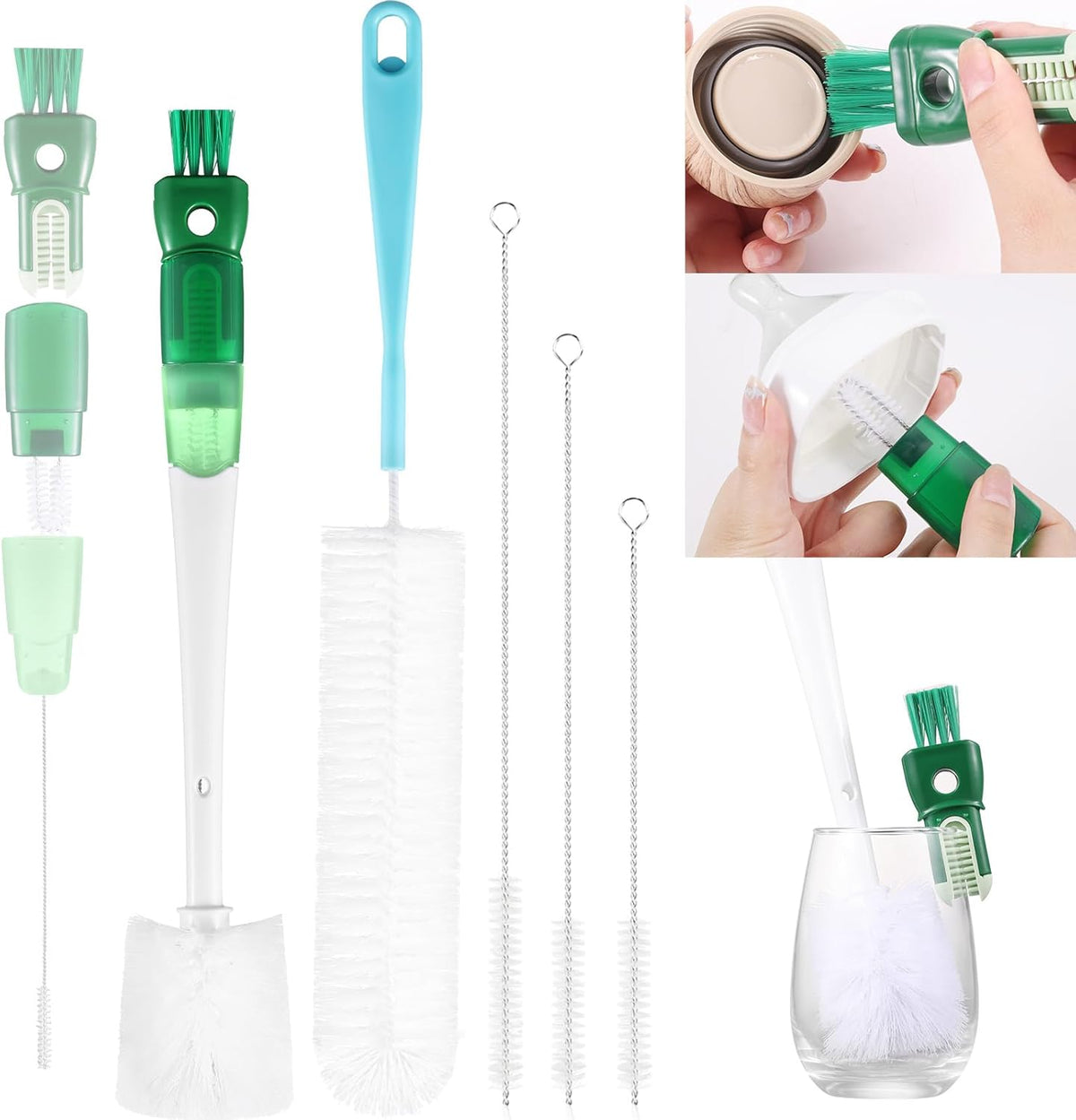 OUTXE 5-Pack Bottle Brush Set - 5-in-1 Water Bottle Cleaner with Long Handle & Straw Brushes