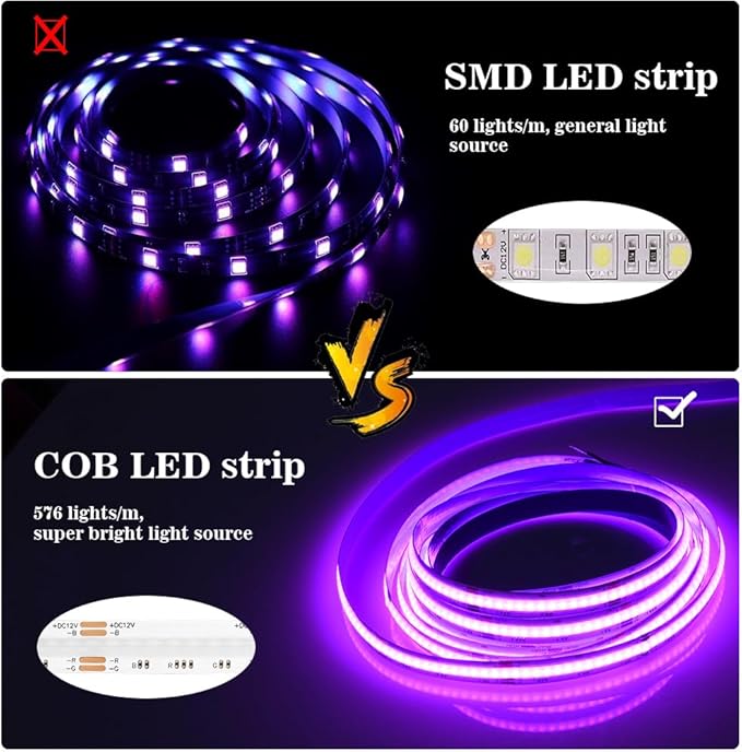 INDARUN RGB COB Led Strip Light 16.4FT/5M, 576Leds/M, 24V Color Changing Led Strip Lights Dimmable with APP Control, Music Sync, Alexa/Google Compatible, Flexible Led Tape Light for Room Decor