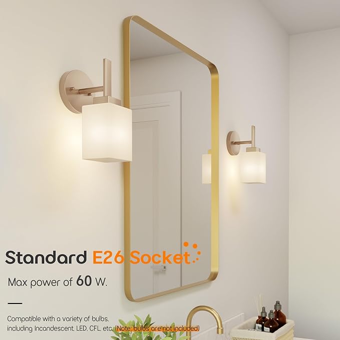 Bathroom Vanity Light Fixture with White Frosted Glass, Champagne Bronze Wall Lamp Over Mirror for Bedroom, Living Room, Washroom Porch T002CPG-L1