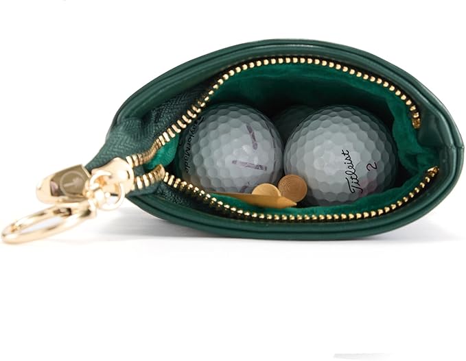 PINKTEE Golf Valuables Pouch Funny Golf Accessories Bag with Zipper Master Green Premiun Leather Golf Tee/Ball Pouch for Women Men (TALK BIRDIE TO ME, Pink stripe)