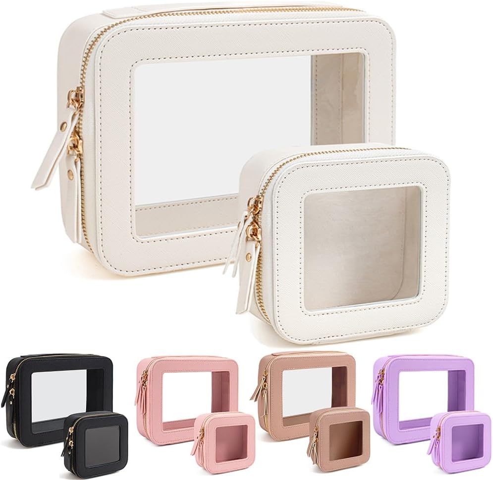 Travel Clear Makeup Bag Set, TSA Approved Cosmetic Bag Case with Zipper Portable Makeup Pouch Toiletry Bag Traveling Cosmetic Organizer Storage Bag Car Organizer Car Essentials
