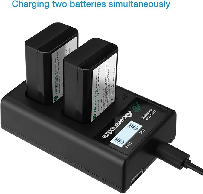 NP-FW50 Battery and Smart LCD Display Dual USB Charger Compatible