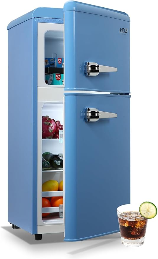 Refrigerator with Freezer 3.5 Cu.Ft Top-Freezer Compact Refrigerator Blue | 7 Level Adjustable Thermostat Control , 2 Door , Low noise,Low Power Consumption