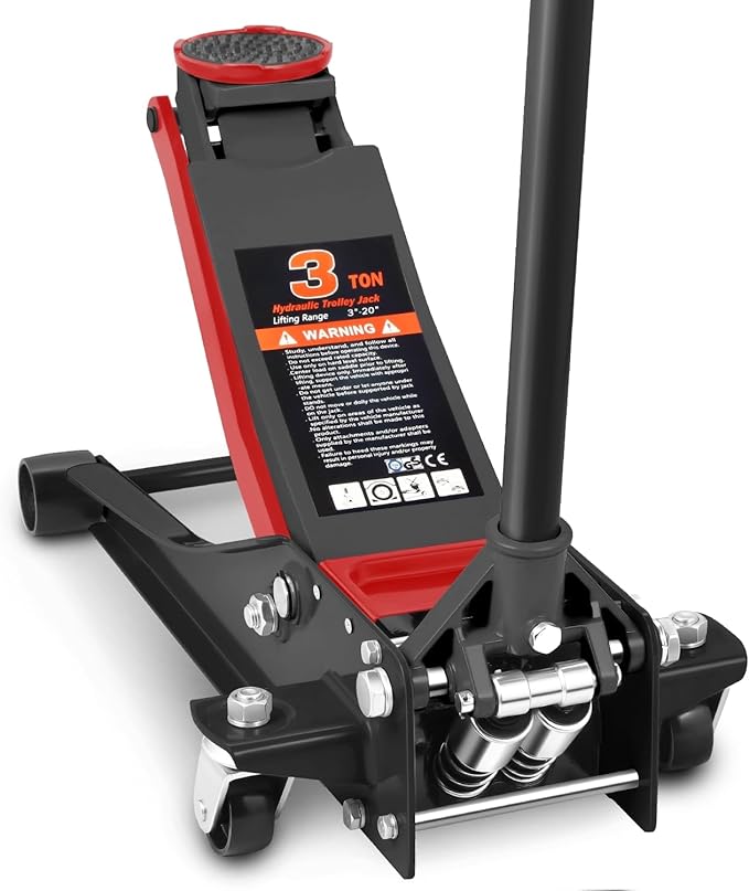 PM PERFORMOTOR Low Profile Hydraulic Trolley Service/Floor Jack, 3 Ton (6000 lbs) Capacity, Lifting Range 3"-20",Black,PM-TOL-FJ30-BK