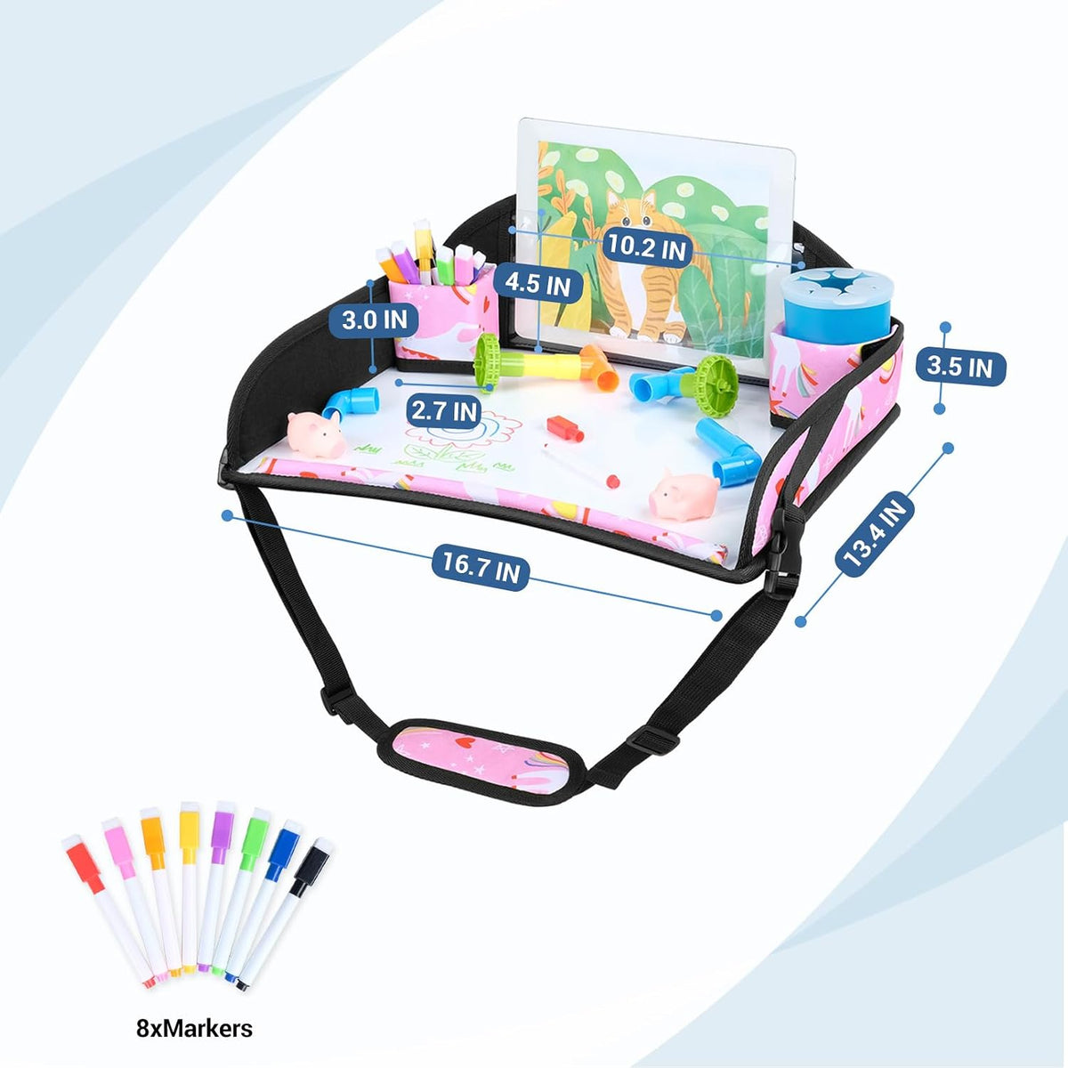 COOLBEBE Kids Travel Tray for Car Seat & Airplane, Pink Unicorn, 2-Pack