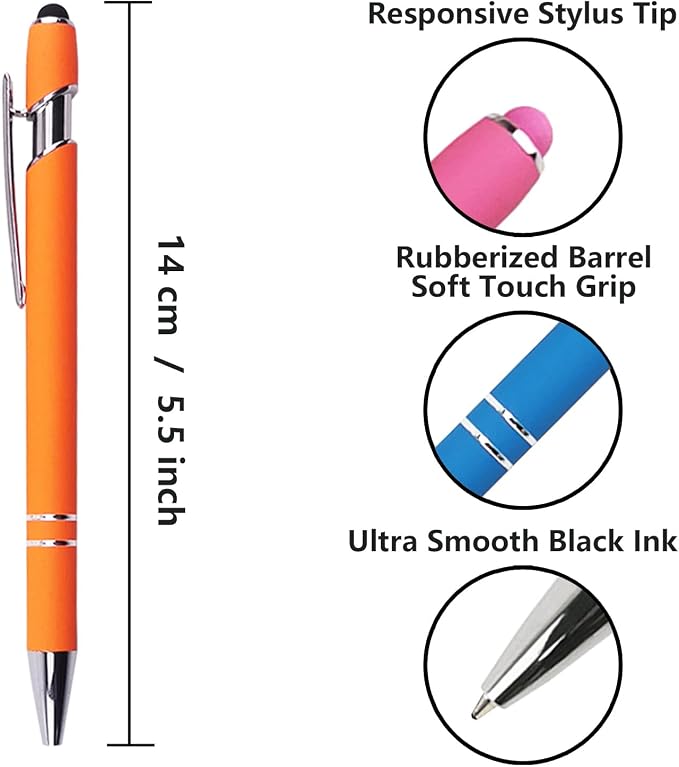 Oddmoal Ballpoint Pen with Stylus Tip, Soft Touch Click Metal Pen, 1.0mm Medium