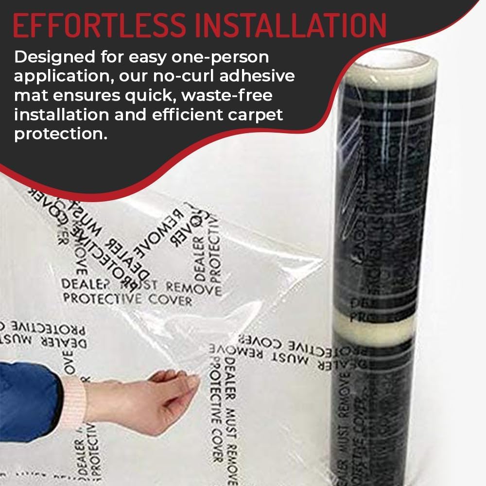 Hi-Tech Auto Adhesive Plastic Floor Mat, 4 mil | Perforated Every 24" | 100 Mats Per Roll | (24" Wide, 200' Long)