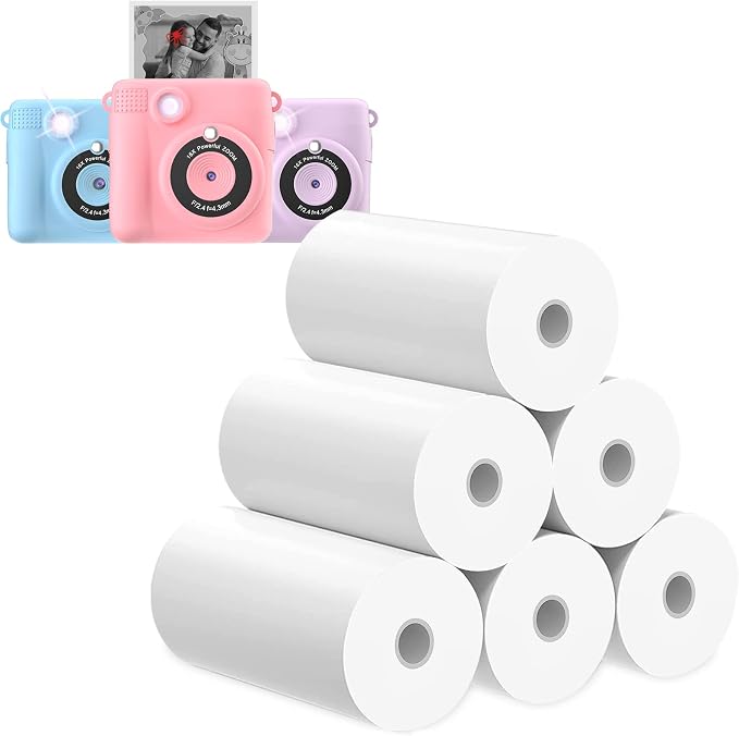 Printer Paper, 6 Rolls for Kids Instant Print Camera, HD Printing Thermal Print