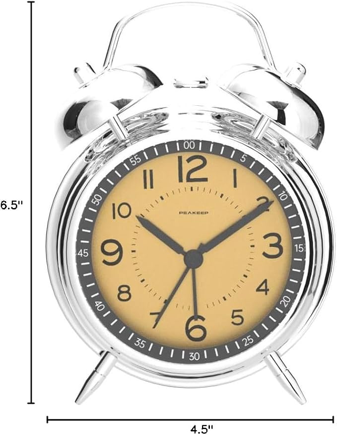 Peakeep Loud Alarm Clock for Heavy Sleepers Adults, Metal 4.5" Twin Bell