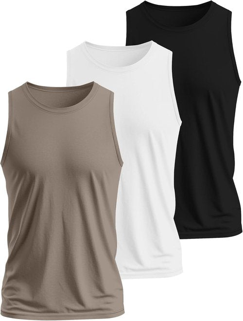 Ficerd Men's Big & Tall Tank Tops - Cotton Moisture-Wicking Sleeveless Gym Tees | X-Large (Black, White, Khaki)