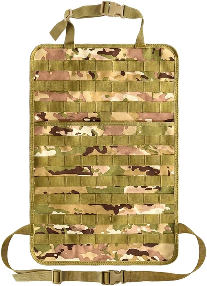 2 PCS Car Seat Back Organizer, Tactical MOLLE Sag Proof Vehicle Panel Backseat Cover Protector, Universal Molle Nylon Storage Bag Seat Back Hanger Pad for Car Truck SUV Pickup (Camouflage CP)