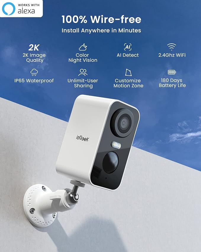 ieGeek Security Cameras Wireless Outdoor 2-Pack, 2K WiFi Surveillance Camera