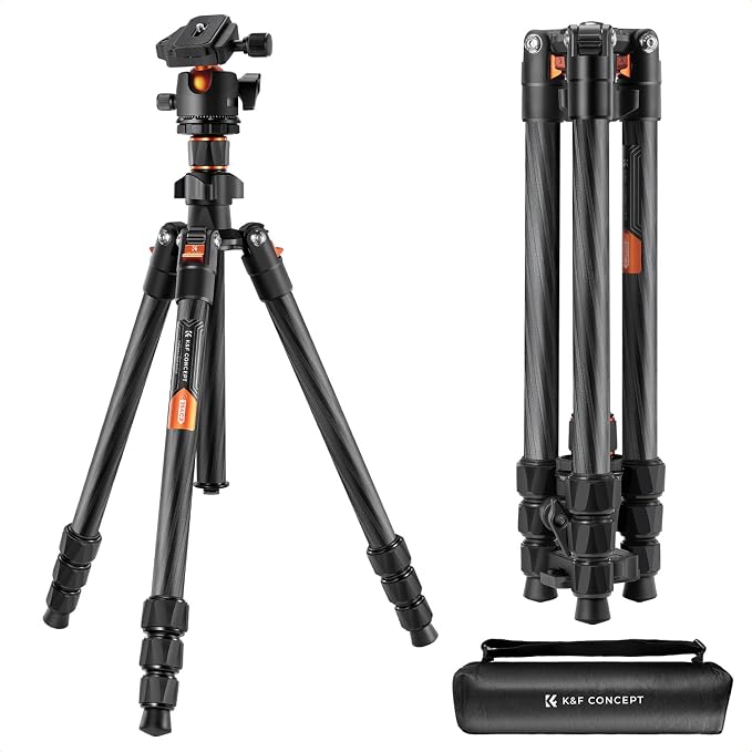 K&F CONCEPT 64" Carbon Fiber Camera Tripod, Lightweight Travel Tripod