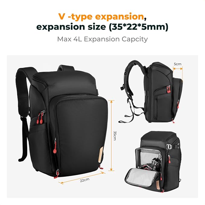 K&F CONCEPT Professional Camera Backpack, Large Photography Backpack Expandable