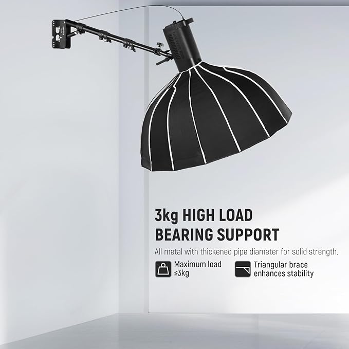 NEEWER Ring Light Wall Mount Boom Arm, Aluminum Alloy, 6.6lb/3kg Capacity