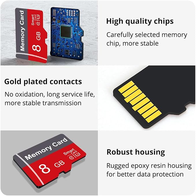 2 Pack Memory Card 8GB with Adapter, High Speed TF Card, UHS-I C10 A1 Memory TF