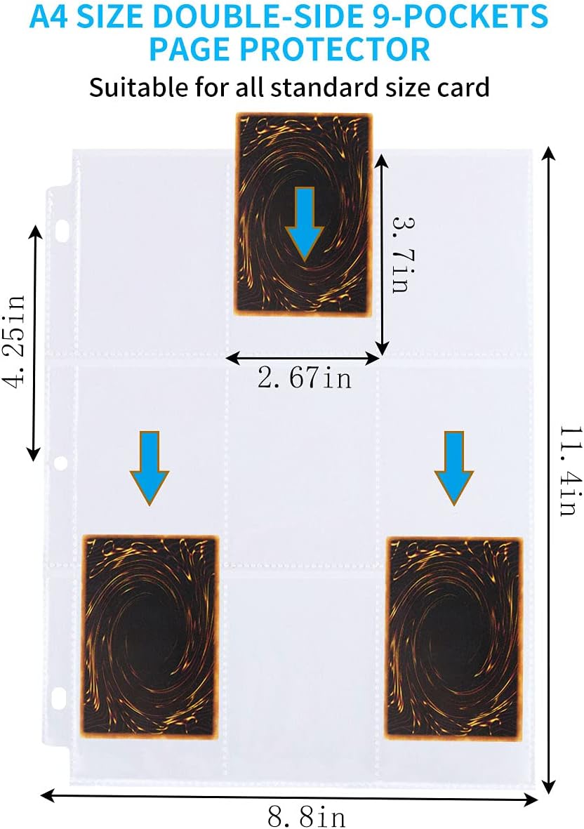 Skiennix 9 Pocket Page Protector - Premium Double-Sided Trading Card Sleeves for 3 Ring Binders