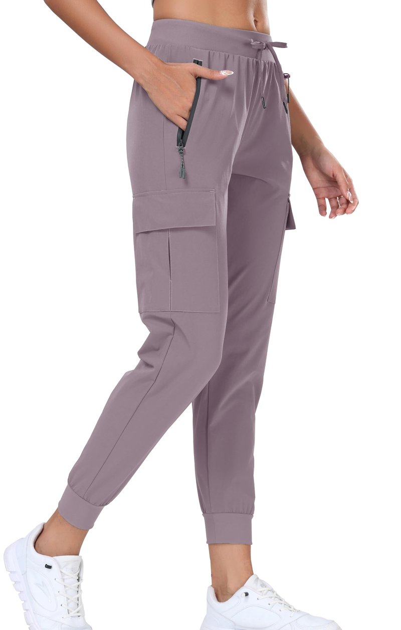 Oalka Women's Cargo Hiking Pants Lightweight Travel Pockets Joggers Quick Dry Orchid Purple M