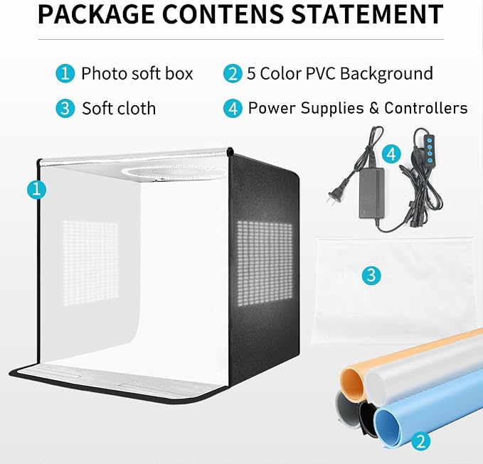 Pro 24"x24" Photo Studio Light Box 3-Side Light Panel/3-Temp/Dimmable