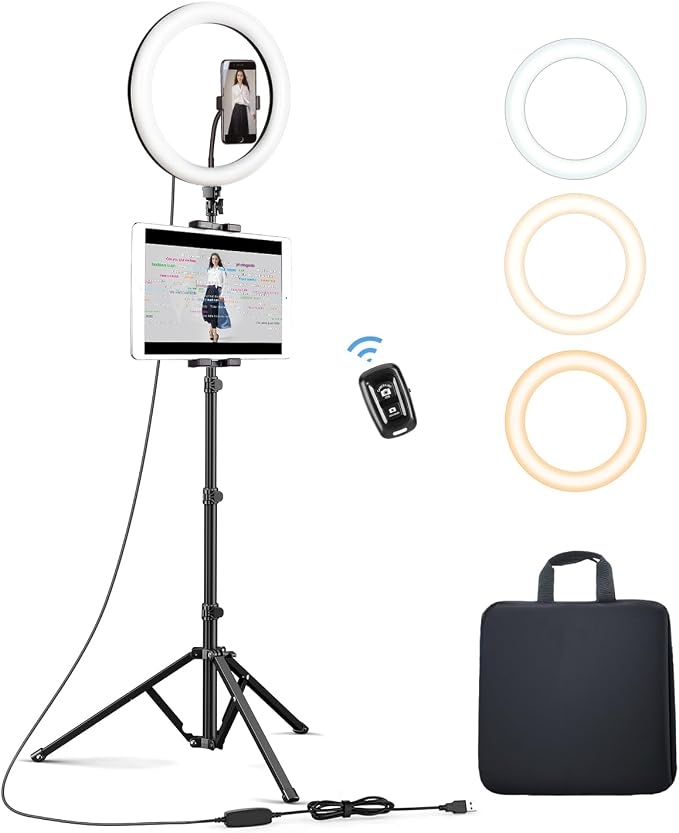 Elitehood 12’’ Ring Light with Tripod Stand & iPad/Phone Holder, Dimmable