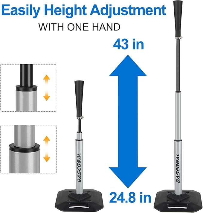 Baseball & Softball Batting Tee,Portable Hitting Tee,with Heavy Duty Base,Flexible Rubber Top,Adjustable Height