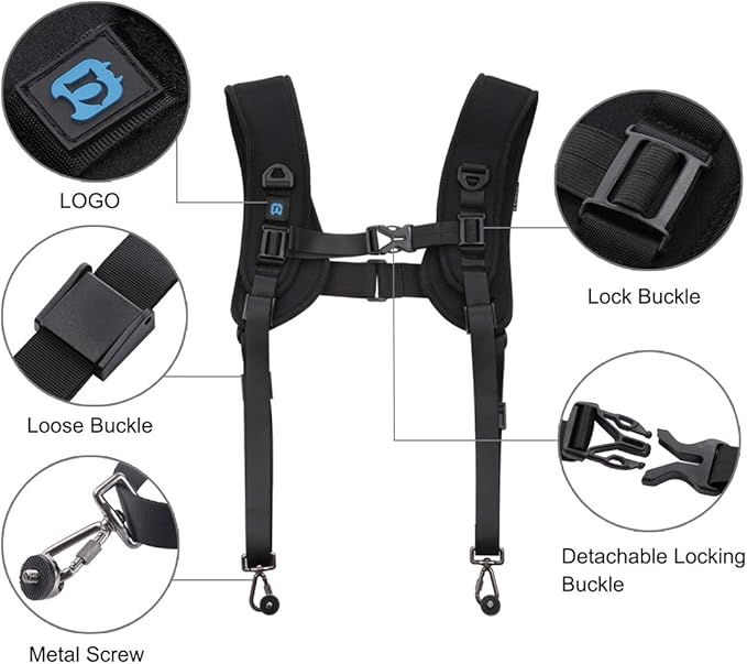PULUZ Dual Camera Shoulder Harness Quick Release Double Camera Tether Strap
