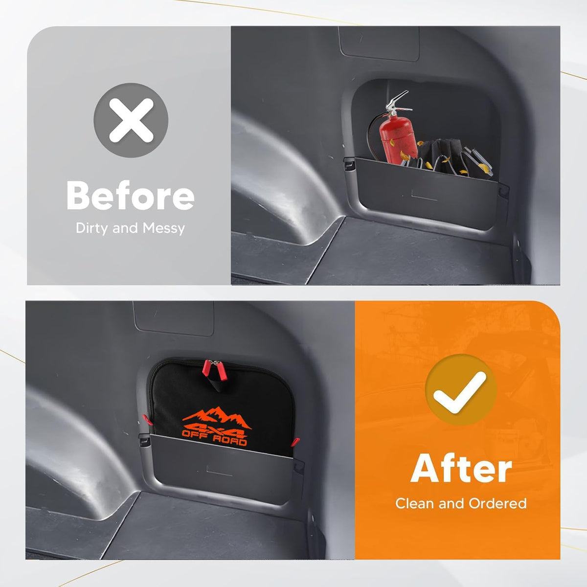 Trunk cubby storage bag Cargo side pocket compatible with Toyota RAV4 2019-2025 backpack organizer car trunk accessories (4x4Orange)