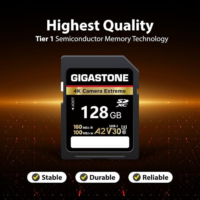 【5-Years Data Recovery】 GIGASTONE 128GB SD Card, 4K Camera Extreme, UHS-I A2