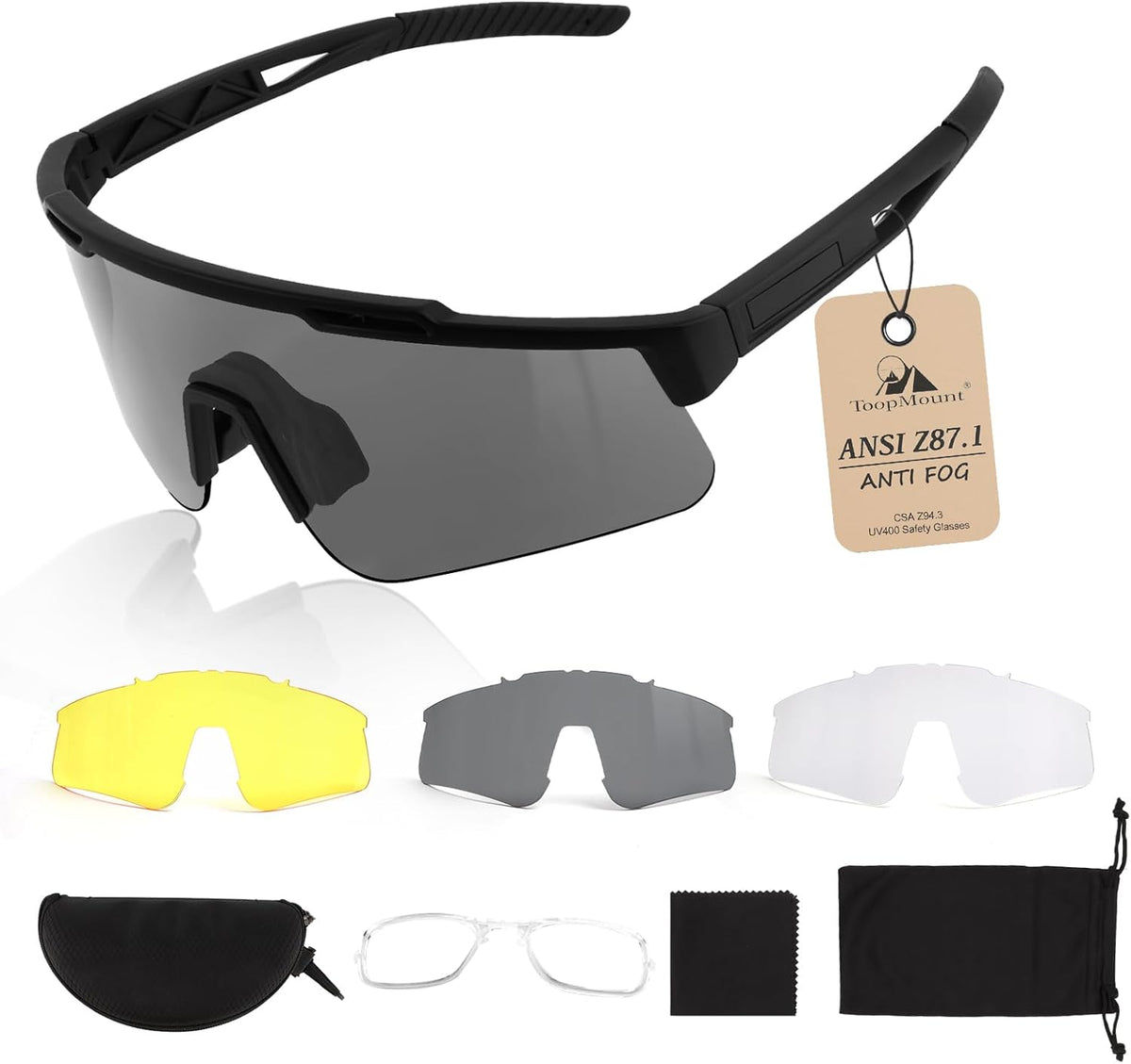 Skiennix Tactical Eyewear - Anti-Fog Sports Glasses with 3 Interchangeable Lenses & UV400 Protection