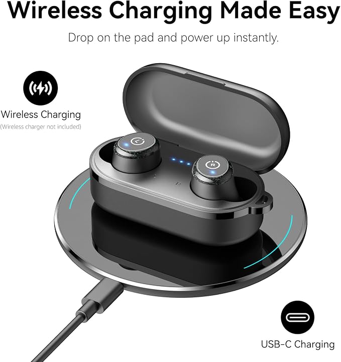 TOZO T10 Wireless Earbuds Powerful Bass Stereo Wireless Charging, APP, IPX8 | Waterproof, 55H Playtime, Ergonomic Design In Ear buds, App Customize EQ, Bluetooth 5.3 Headphones for Work, Travel, Black