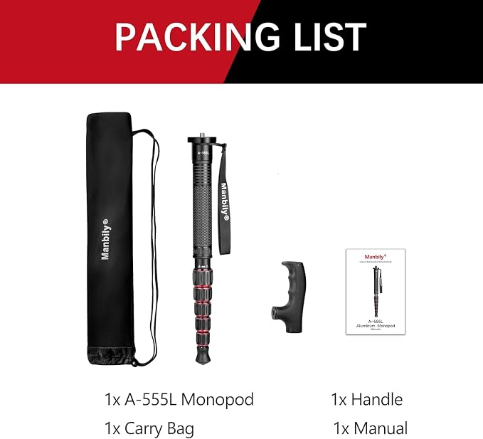 Manbily Camera Monopod Aluminum Portable Compact Lightweight Travel Monopod