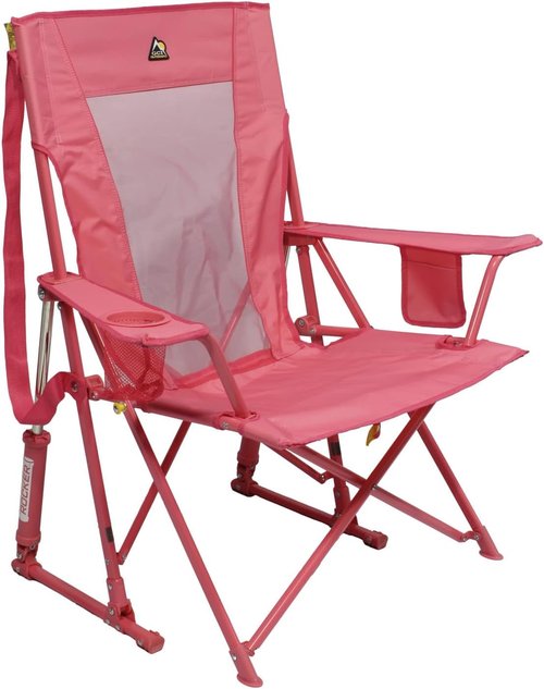GCI Outdoor Comfort Pro Rocker Camping Chair - Portable Folding Rocking Chair with Durable Armrests & Drink Holder - Blush