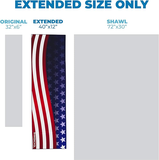 SHAKEitCOOL Extended Size Cooling Towel – Be Cool in Style - Heat Relief, Soft, Lightweight, Sun Protection, Easy Clean - Perfect for Biking, Hiking, Running, Yoga, Golf, Gardening - Wavy Flag M
