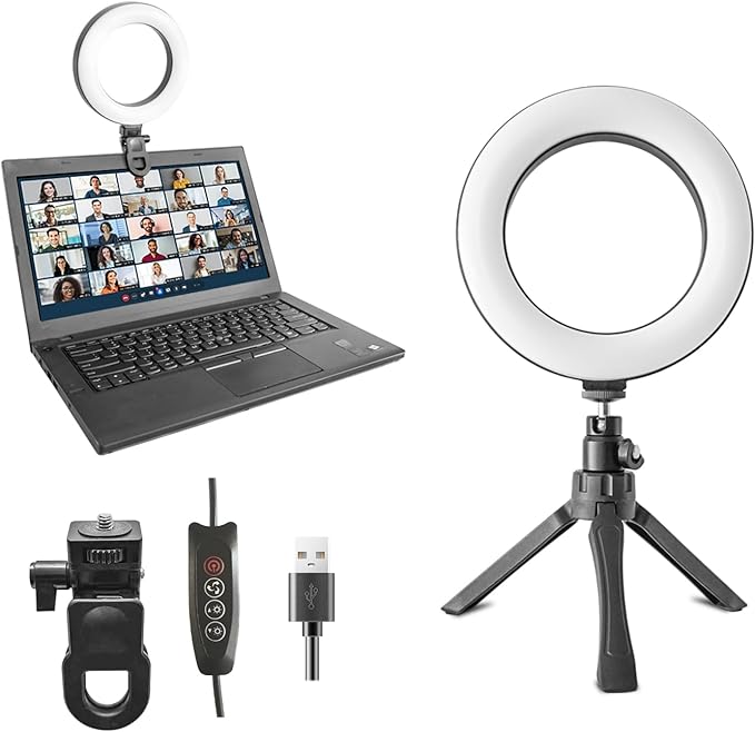 6" Ring Light Video Conference Kit, 5-Color 10-Brightness Clip-On Light