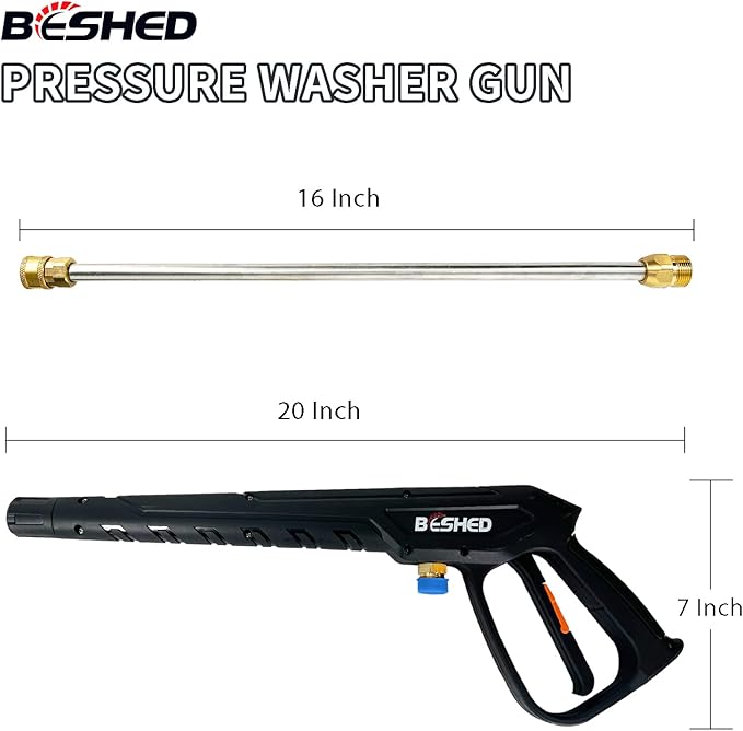 Durable Pressure Washer Gun Kit, Power Washer Gun with Replacement Extension Wand, M22 Fitting, 5 Spray Nozzle Tips, 37 Inch, 3000 PSI