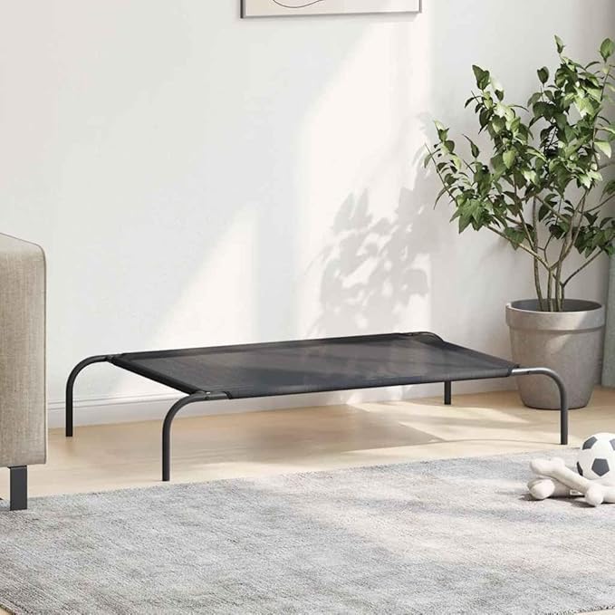 Elevated Dog Bed for Large Breeds, Raised Pet Cot with Breathable Textilene Fabric, Portable Cooling Bed for Indoor and Outdoor Use, Weather-Resistant Frame, Black