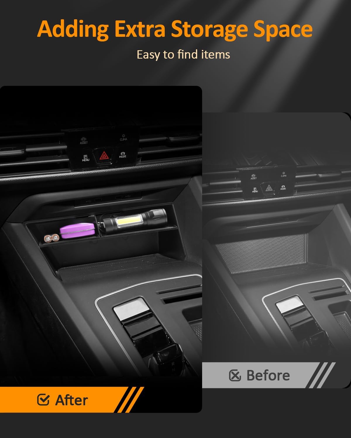CDEFG for 2020-2026 Volkswagen Golf R/GTI Accessories Center Console Organizer Tray VW GTI Golf 8 MK8 Storage Middle Console Insert 2020 2021 2022 2023 2024 2025 2026