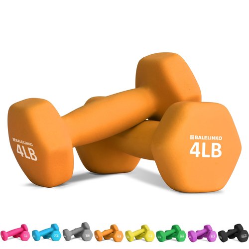 Balelinko Hand Weight Neoprene Coated Dumbbell, Exercise & Fitness Dumbbell for Home Gym Equipment Workouts Strength Training Free Weights for Women, Men, Seniors, Teens, and Youth, 4 LB Orange, Pair