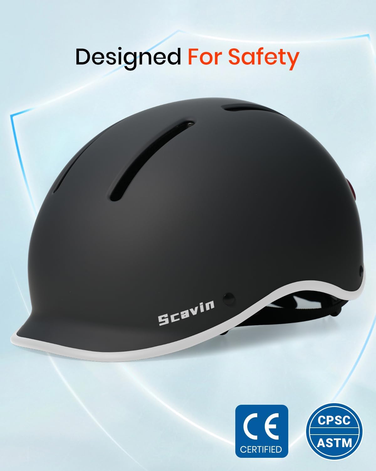 Skiennix Bike Helmet - Adjustable Cycling Safety Helmet with Rechargeable Rear Light | For Men, Women & Youth