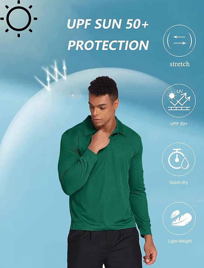Deyeek Men's Polo Shirts Long Sleeve Golf Polo Shirts for Men Quick Dry UPF 50+ Sun Protection Polos Casual Collared Shirts