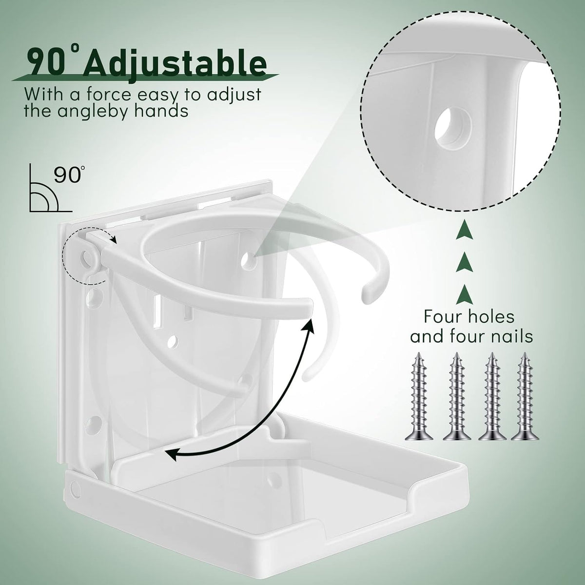 4 Pcs Folding Plastic Cup Holders - Large Boat & Car Drink Holder (White)