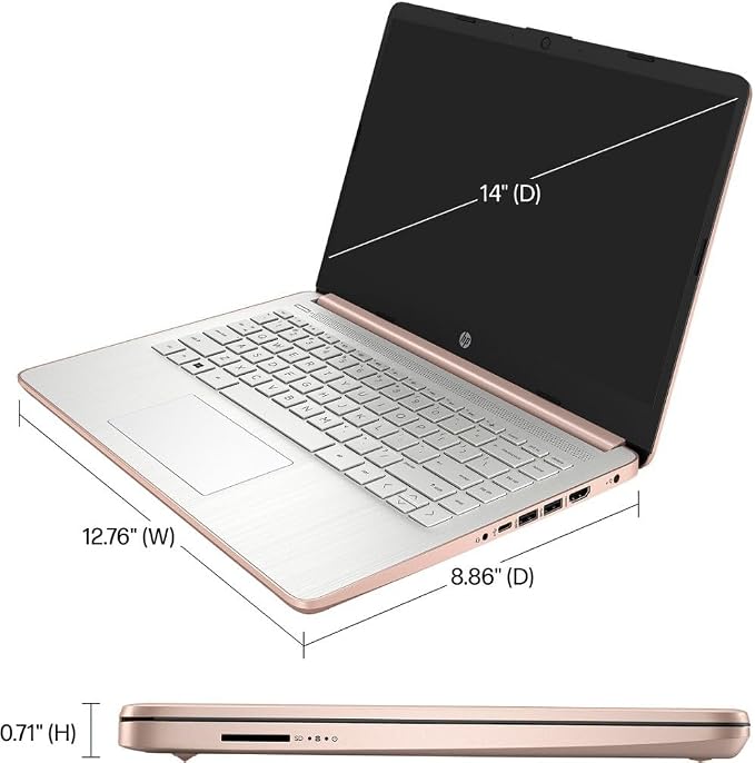 HP 14" HD (1366 x 768) Display Laptop, Intel Celeron N4120, 1.1GHz, 4GB Memory, 128GB eMMC, Windows 11 Home in S Mode, Rose Gold, 14-dq0762dx (Renewed)