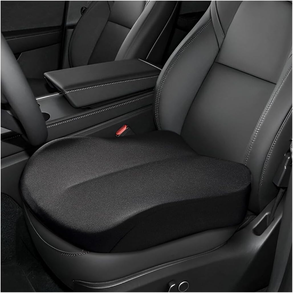 Car Seat Cushion, Comfort Ergonomic Memory Foam Seat Cushion for Tailbone Back Pain Relief, Breathable Car Cushion Suitable for Short People Driver to Get Better View (Black)